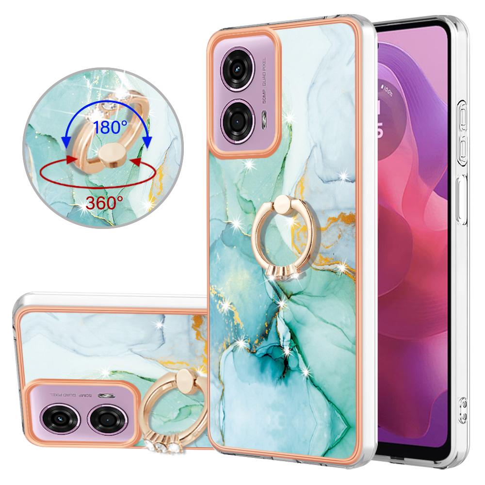 

For Motorola Moto E14 4G/G04 4G/G04s 4G/G24 4G Case with Ring Kickstand Marble Pattern Electroplating TPU Back Cover White 006