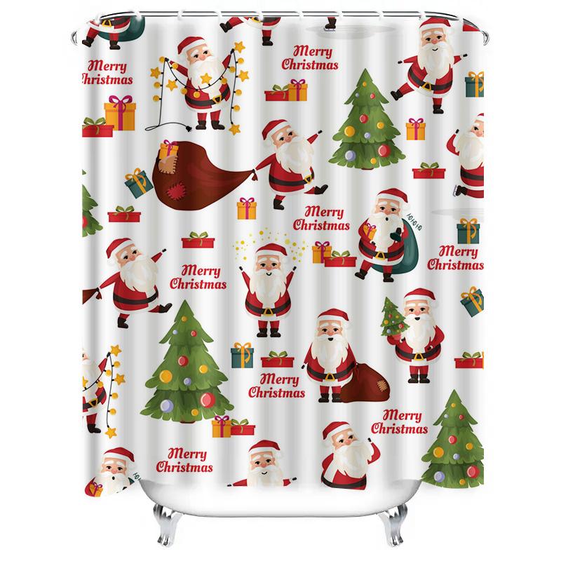 TU Festive Christmas Shower Curtain Holiday Bathroom Decor Reindeer Snowman Pattern Waterproof Holiday Home Decor Xmas Gift Idea