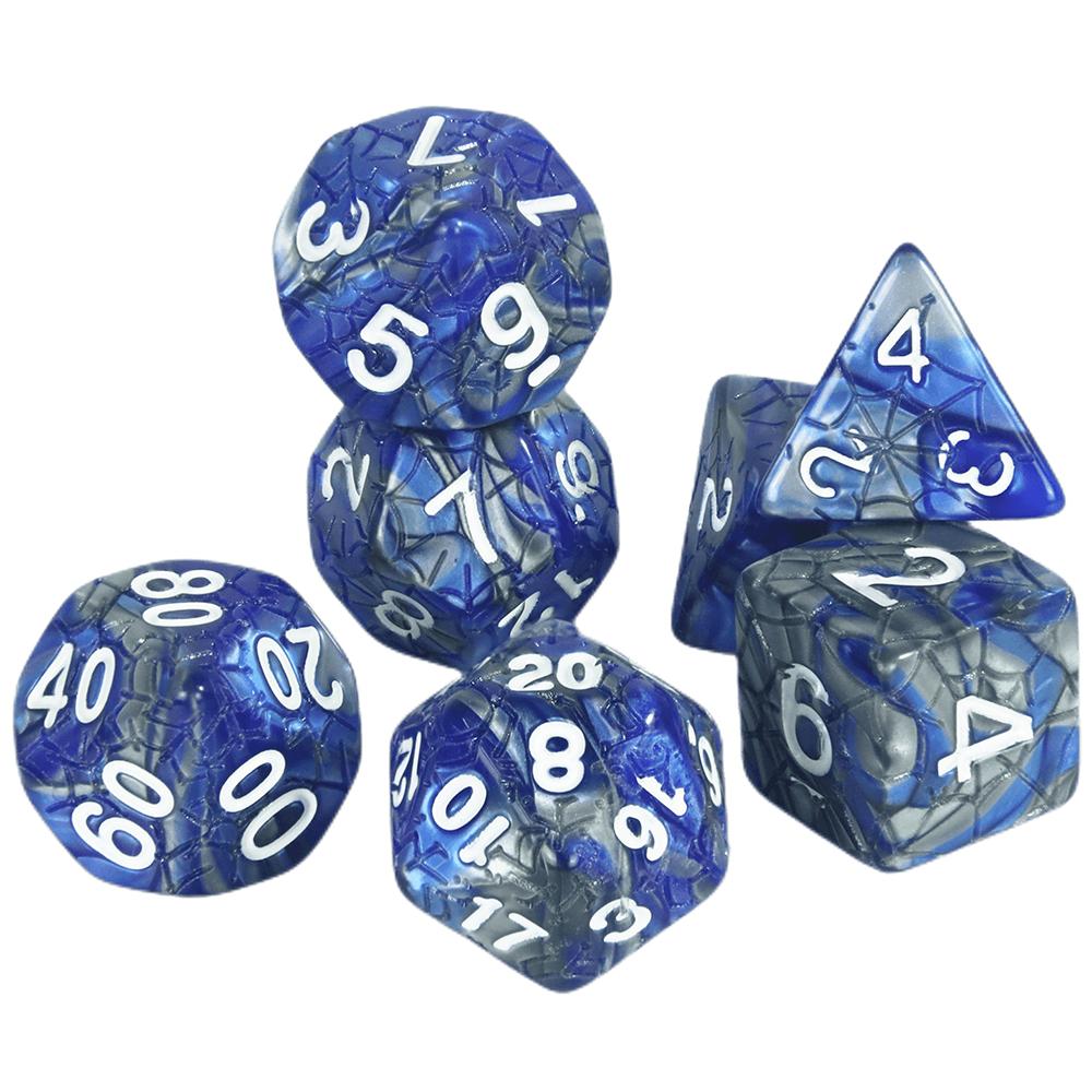 Sada mnohostěnných kostek 7ks Míchání barevných kostek s pavučinou pro deskové hry DND a deskové hry na hrdiny