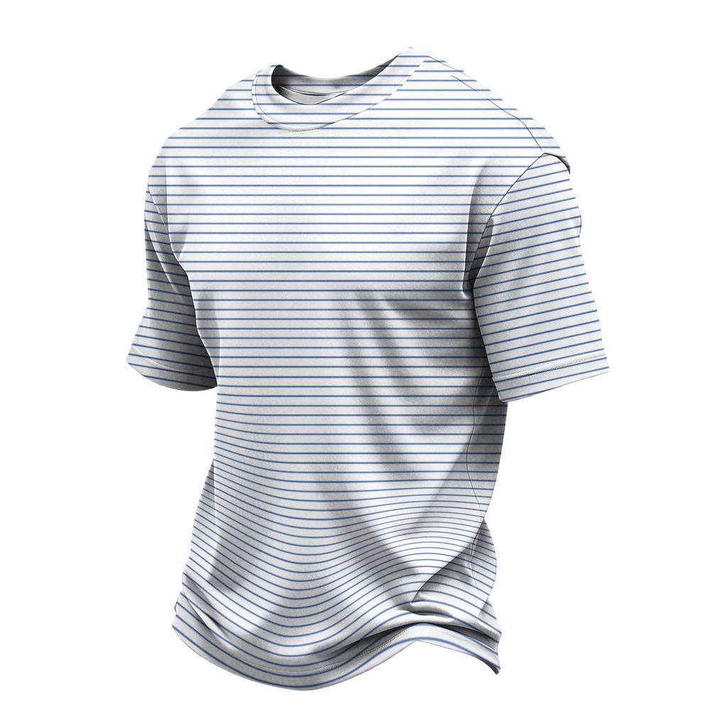 Men's Casual Quick-Dry Round Neck Short Sleeve Striped T-Shirt - Lightweight Mesh Breathable