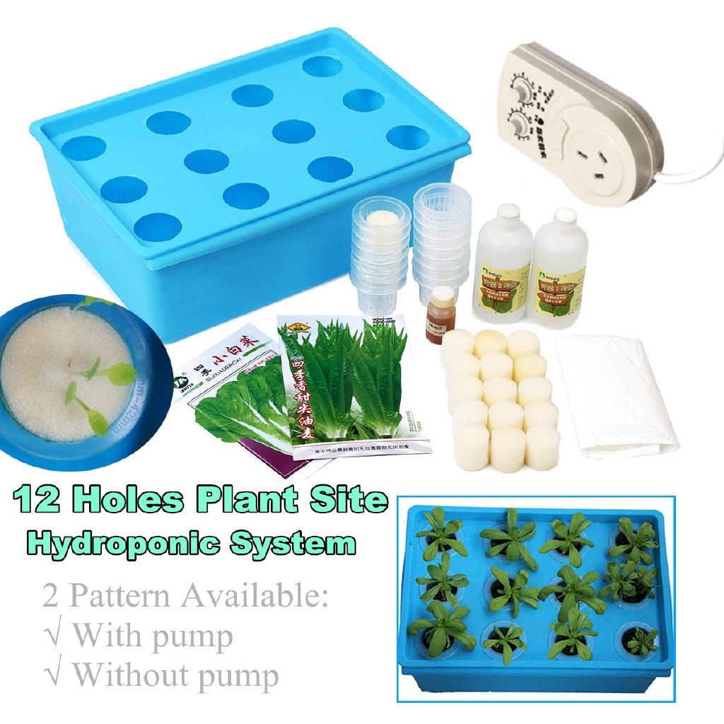 12 Löcher Pflanzenstandort Hydroponisches System Anzucht Blase Indoor Schrank Box Sets