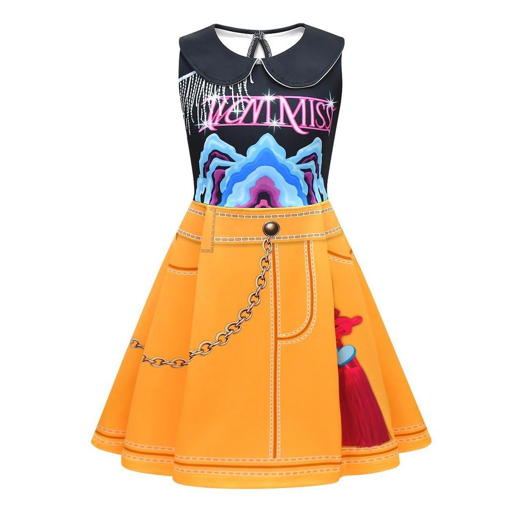 Kids Girls Anime Cartoon POP Singer Super Star Rumi Mira Zoey Printed Lapel Collar Sleeveless Dress Bag Set Halloween Cosplay Costumes