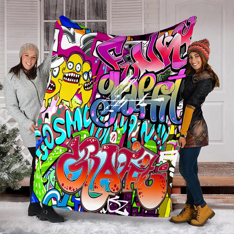 Graffiti Print Blanket Soft Comfortable All Seasons Suitable Sofa Office Nap Travel Birthday Gift Christmas Present