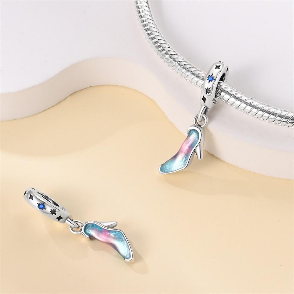 Authentic copper Charm Bead Charms Luxury Colored Crystal Shoe Pendant Bead Charms Compatible With Bracelets Diy Women Making Delicate Gift