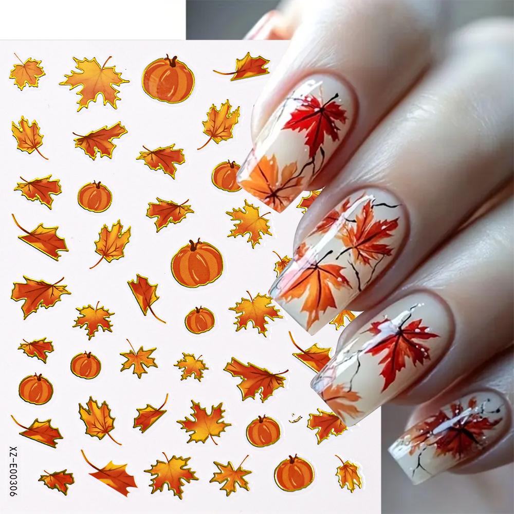 1pcs 3D Autumn Red Maple Leaf Nail Art Decals Exquisite Maple Leaves Nail Stickers Self-Adhesive 8*10cm Maple Nail Supplies #8r