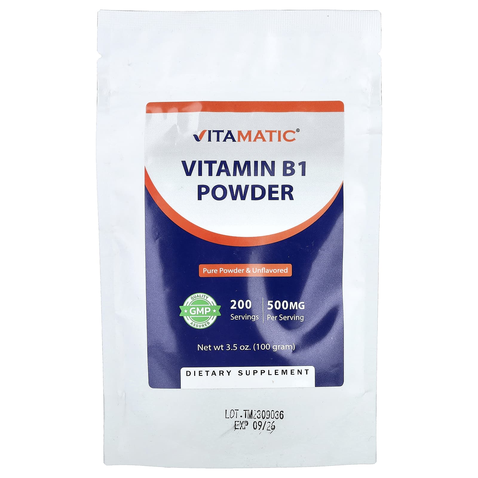 

Vitamatic, Порошок Вітаміну B1, Без смаку, 100г (3,5 унції)