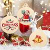 Pure wood ornaments, laser-cut circular plates with holes, handmade holiday decorations featuring Santa Claus, handcrafted