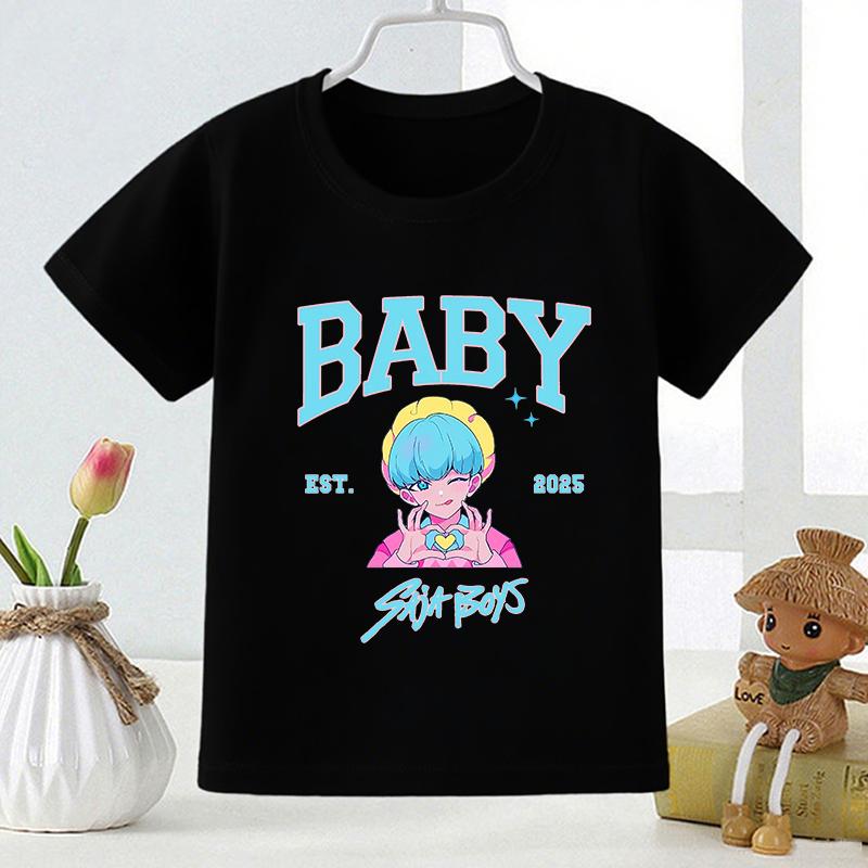 Kpop Łowcy Demonów Saja Chłopcy Nadruk Moda Dziecięcy T-shirt Dziewczęce Letnie Topy Ubranka dla Niemowląt Chłopców Czarne Dziecięce Koszulki z Krótkim Rękawem