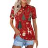 Dámská móda Ležérní klopa Krátký rukáv Vánoční potisk Košile Dámské knoflíkové topy