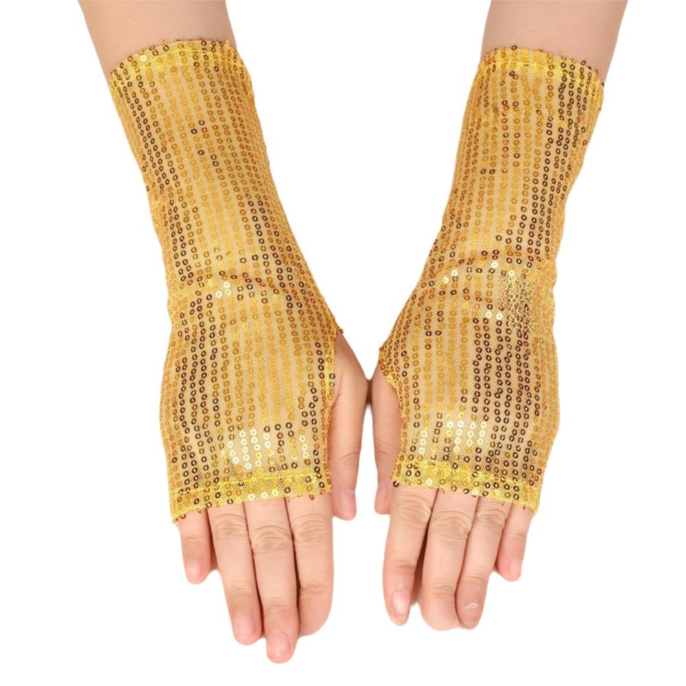1Pair Fashion Gothic Shining Sequins Gloves Punk Black Gold Red Dancing Gloves Performance Mittens Disco Costume