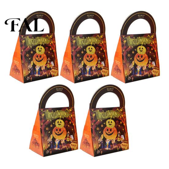 Decorative Chocolate Boxes 5Pcs Halloween Cartoon Candy Box, Double Sided Print Treat Gift Box with Handle, Dessert Packaging Cookie Pouch for