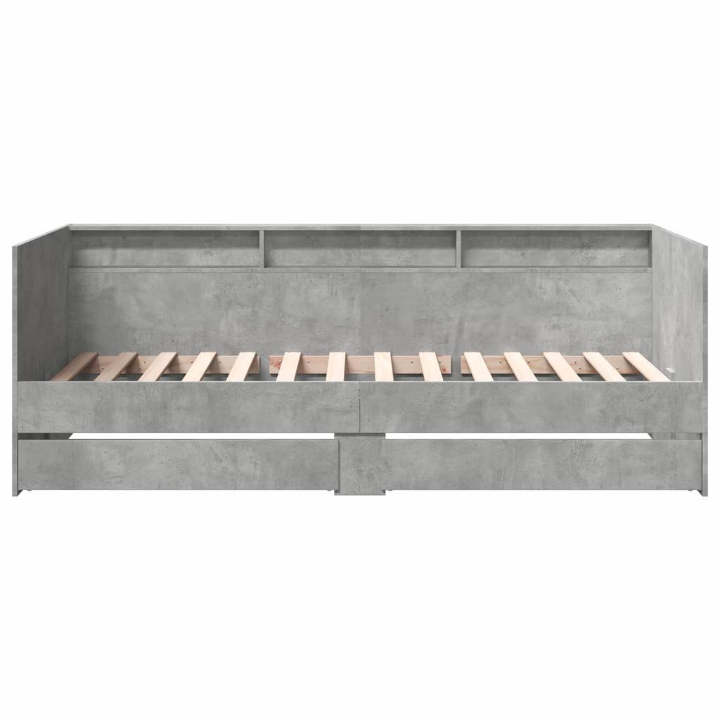 Daybed with Drawers and Shelf Concrete Grey Engineered Wood