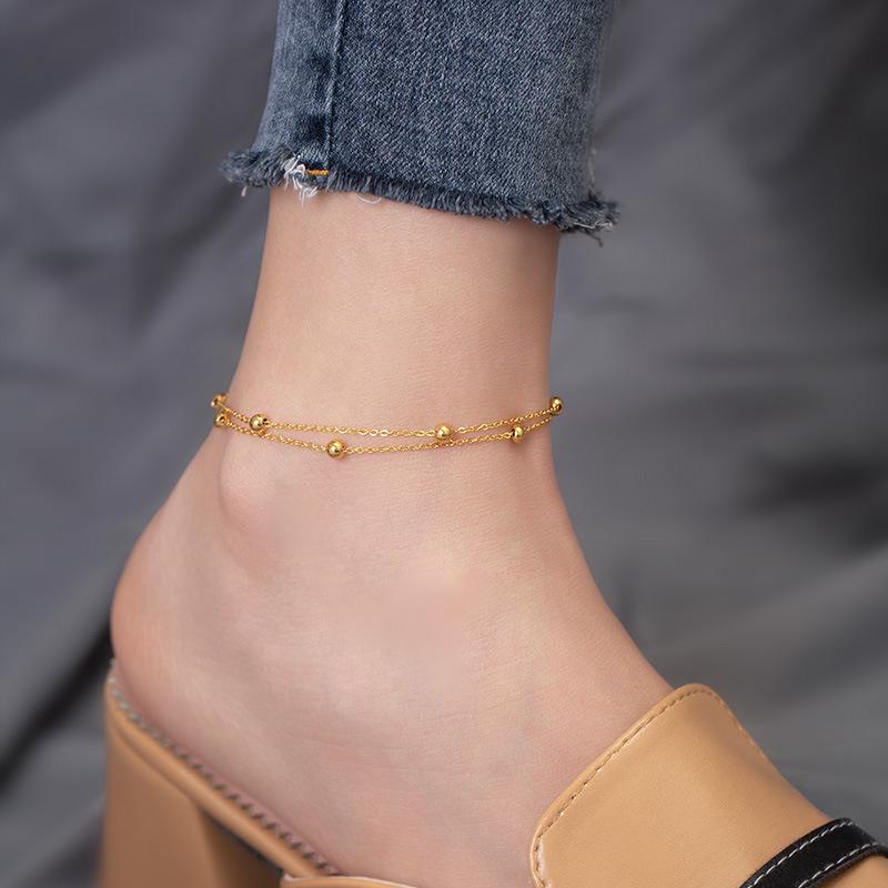 316L Stainless steel ball chain anklet Ladies simple layered thin beaded anklet Zircon wholesale