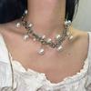 Hip-Hop Punk Fashion Round Buckle Pearl Imitation Necklace Punk Personality Retro Necklace Women's Trendy Jewelry Accessory