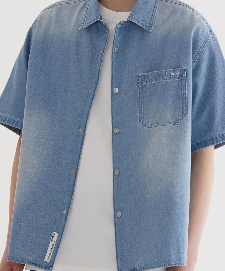 COVERNAT Washed Denim Half Shirt Light Blue