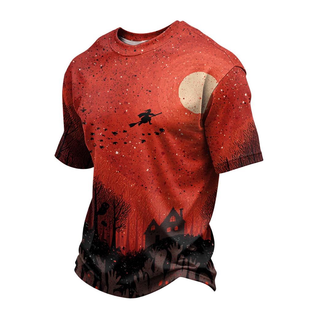 Men Casual Crew Neck Lightweight Breathable Short Sleeve T Shirt with Halloween Web Print for Daily Wear