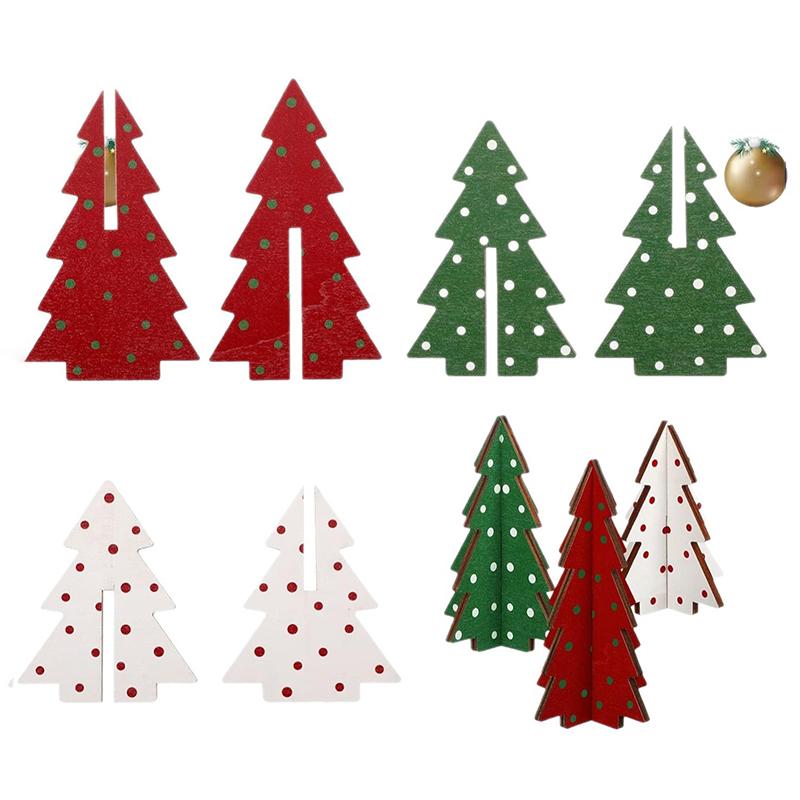 Christmas Decor 3 Pieces Wooden Christmas Tree Decoration 3D Modern Minimalist Desktop Ornament for Home Holiday Party