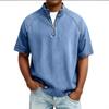 Camicia di Jeans da Donna a Maniche Corte con Collo Alto e Mezza Zip Frontale Blu Top Casual