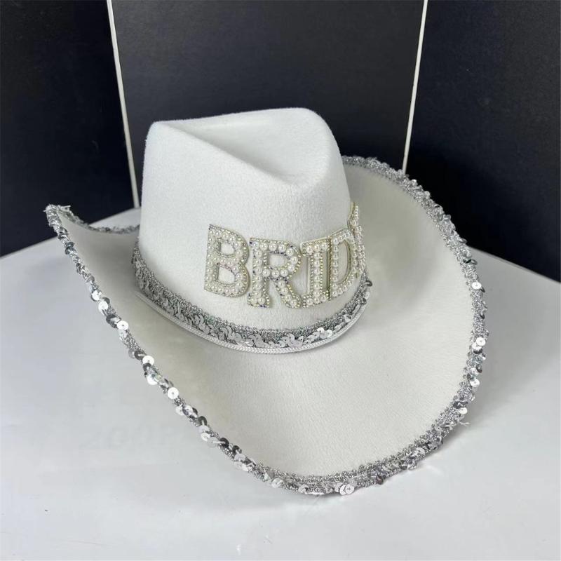 Strass Kronen Cowgirl Hut für Damen Rollkrempe Rollenspiel Cowgirl Hut Hochzeitsfeier Requisiten Junggesellinnenabschied Kopfschmuck