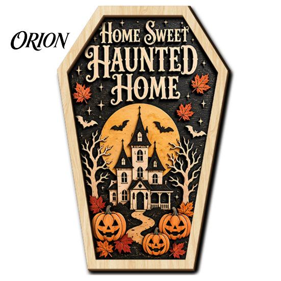 Entrance Door Hanging Signs Vintage Halloween Wooden Decor, Coffin-Shaped Tabletop Ornaments, Freestanding & Decorations for Home Ornament Mantel