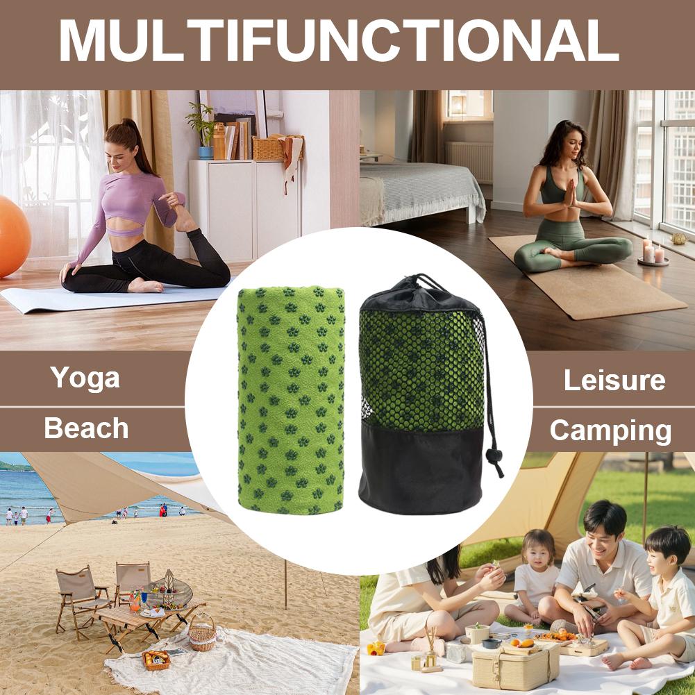 Soft Hot Yoga Towel with Mesh Carrying Bag Fitness Meditation Mat Grip Dots Sports Workout Blanket for Outdoor Travel Sports