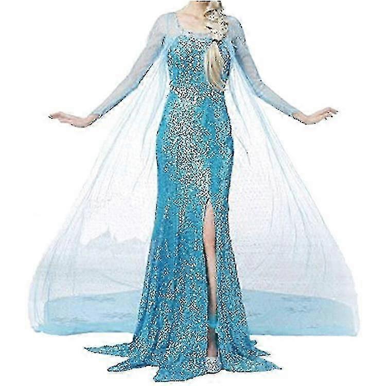 Ledové království, dlouhé šaty princezny Elsy, flitrované síťované šaty pro dospělé, kostým Elsy, Sněhová královna, párty šaty, Halloween, karneval, cosplay