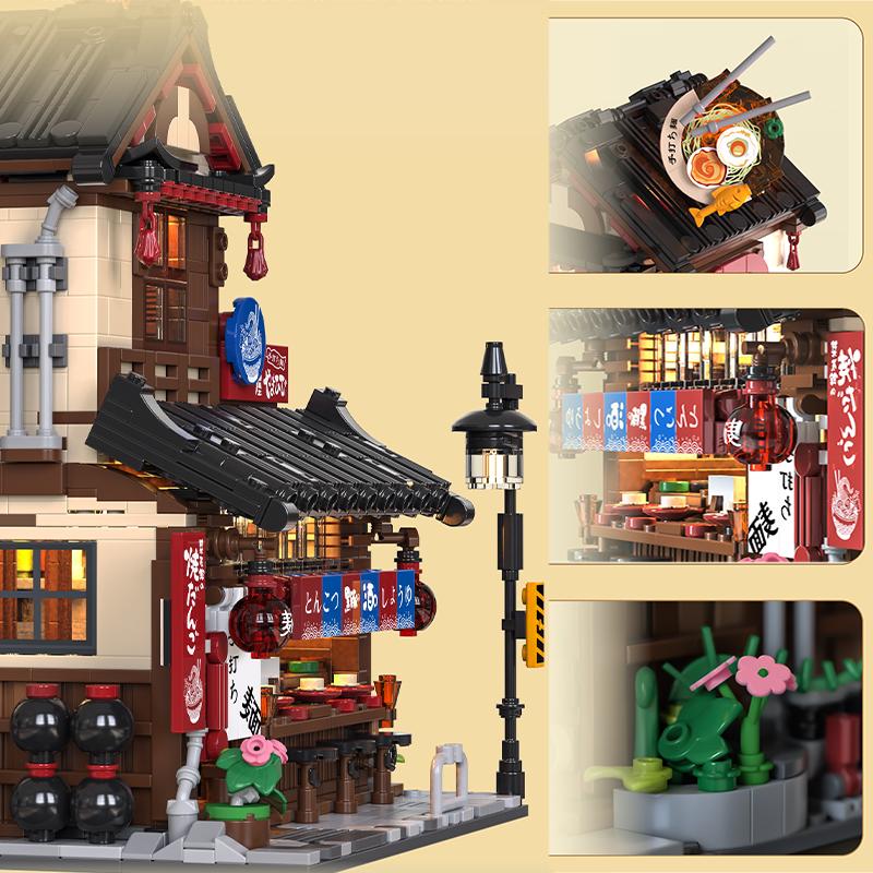 City Japanese Ramen Shop Street View Building Blocks Lamian Noodles Restaurant Architecture Lights Bricks Decoration Toys Gift