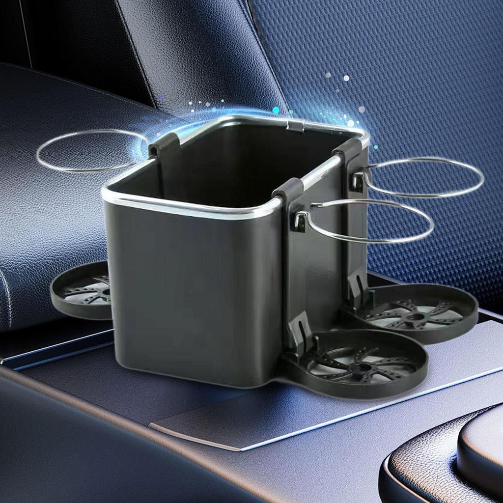 Car Armrest Storage Box Center Organizer Tissue Holder with 3 Cup Holders