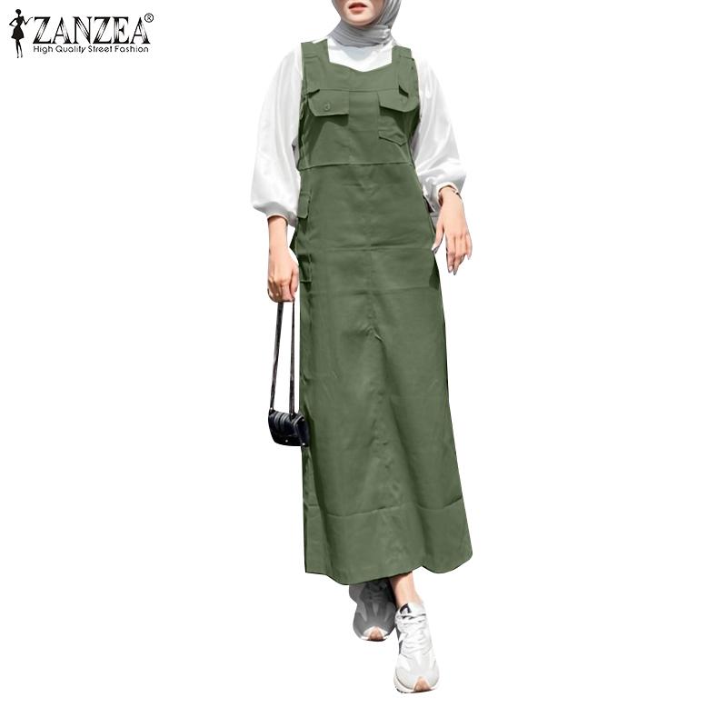 

ZANZEA Женское повседневное платье-карго без рукавов с квадратным воротником S темно-зеленого