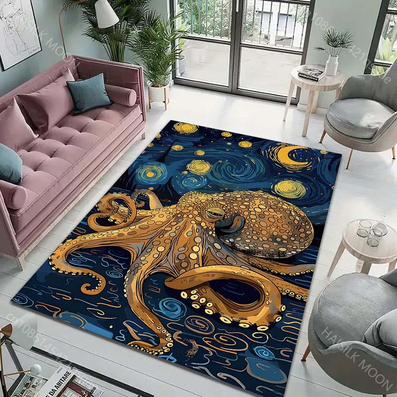 Multiple Sizes Octopus and Starry Night Carpet for Living Room Bedroom Sofa Home Decor Rug Non-slip Floor Mat Luxury Gift