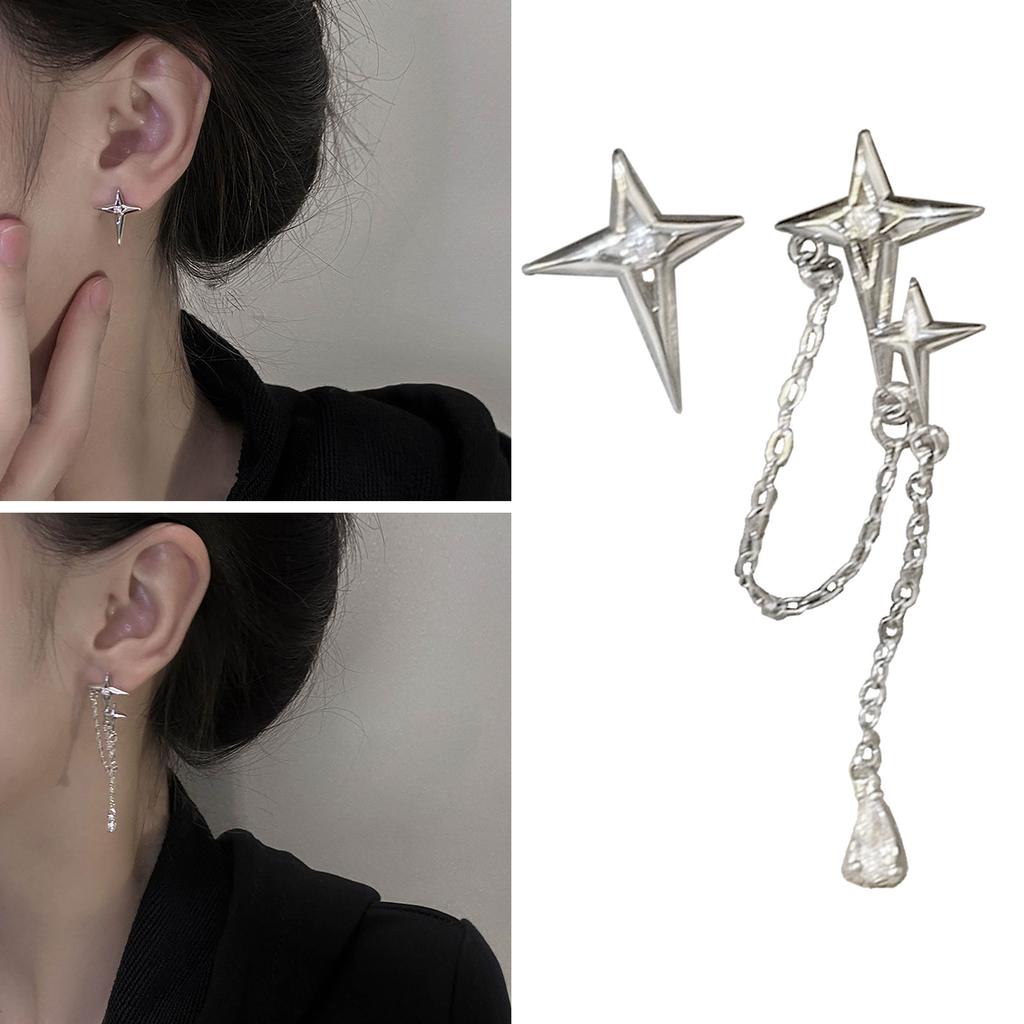 Trend Four-Pointed Star Stud Earrings Niche Design Sense Hip-hop Geometric Crossed Earrings All-matched Ear Jewelry