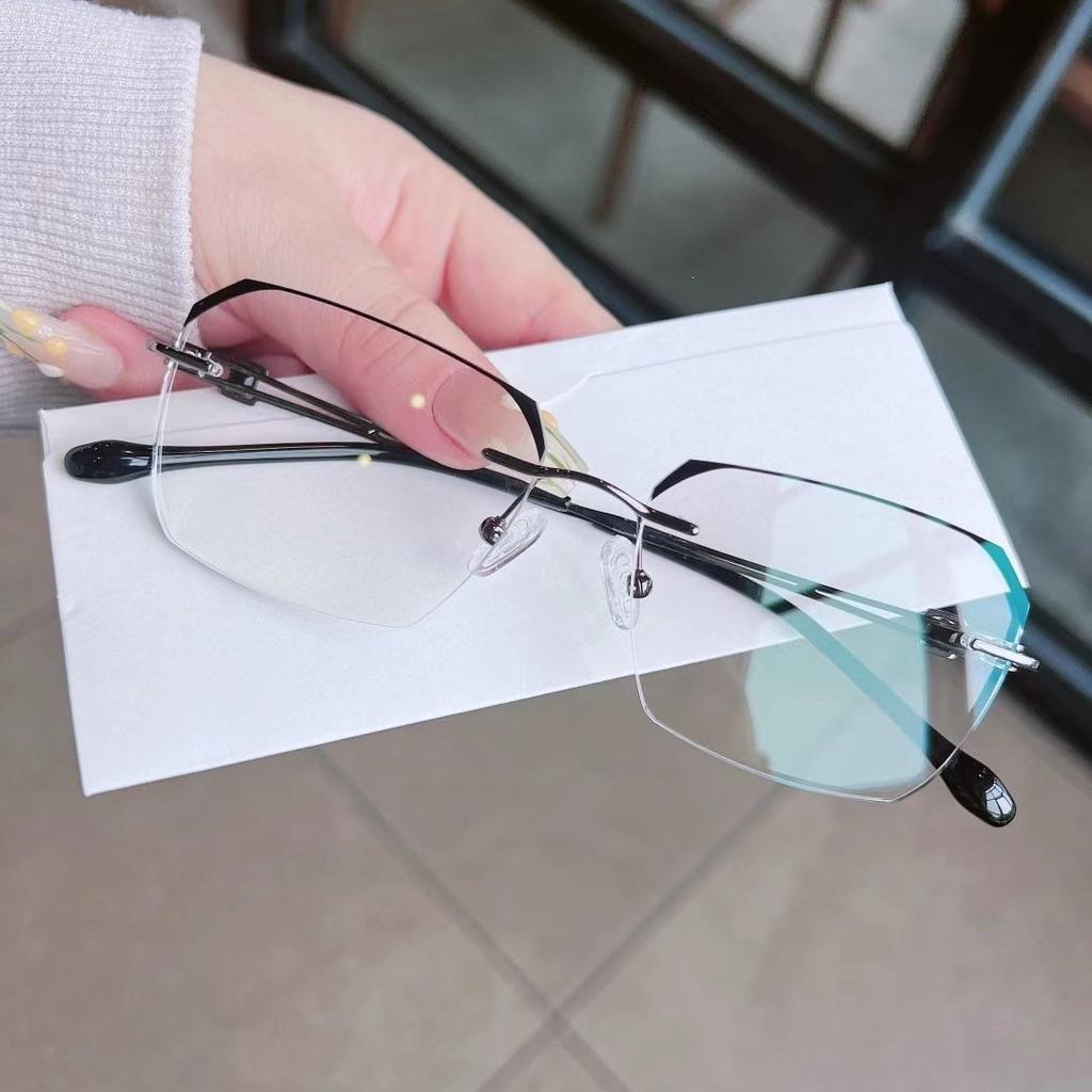 Anti-blue reading glasses fashionable frameless plain glasses men and women new elderly glasses radiation-proof middle-aged and elderly