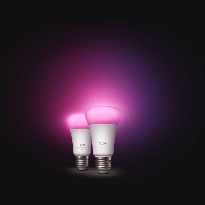 Pack de 2 ampoules LED connectées A60 - PHILIPS HUE - Lumière blanche et colorée - Culot E27 - 6W - 1000-2000k - 810 lumens