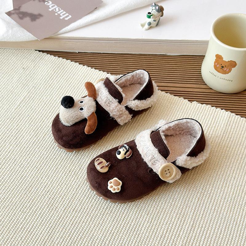 Girls' plush puppy doll Birkenstock cotton shoes, new winter style, plush-lined boys' warm shoes
