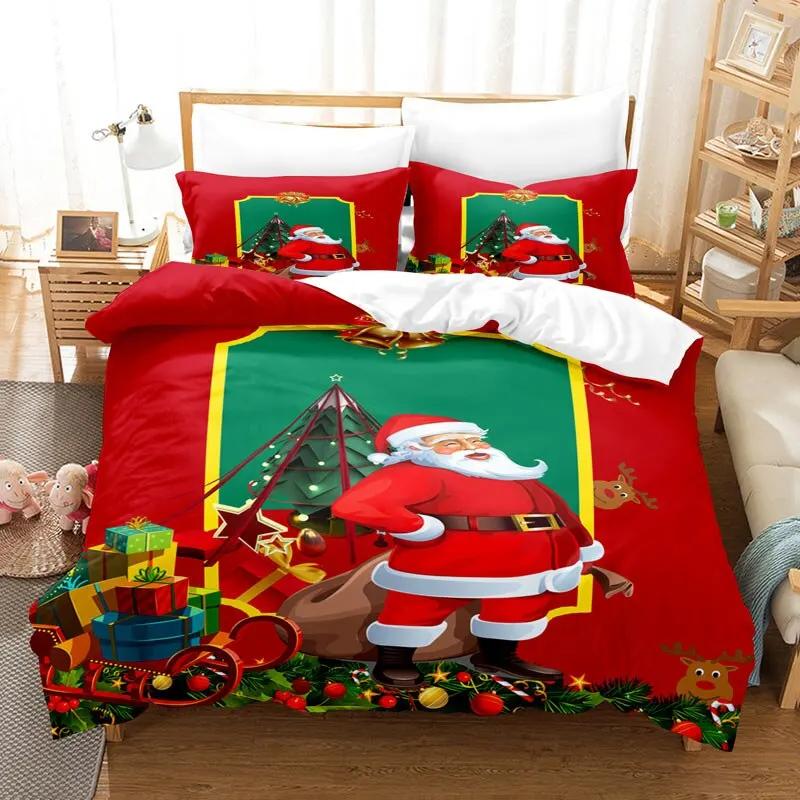 Merry Chrismas Bedding Set Boys Girls Twin Queen Size Duvet Cover Pillowcase Bed Kids Adult Fashion Home Textileextile
