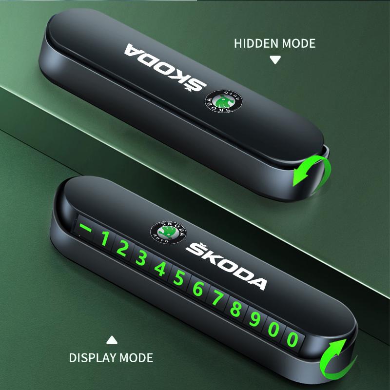 2025 New Car Temporary Parking Card Sticker Phone Number Card Plate For Skoda Octavia Fabia Rapid Yeti Kodiaq Superb Octavia Acc
