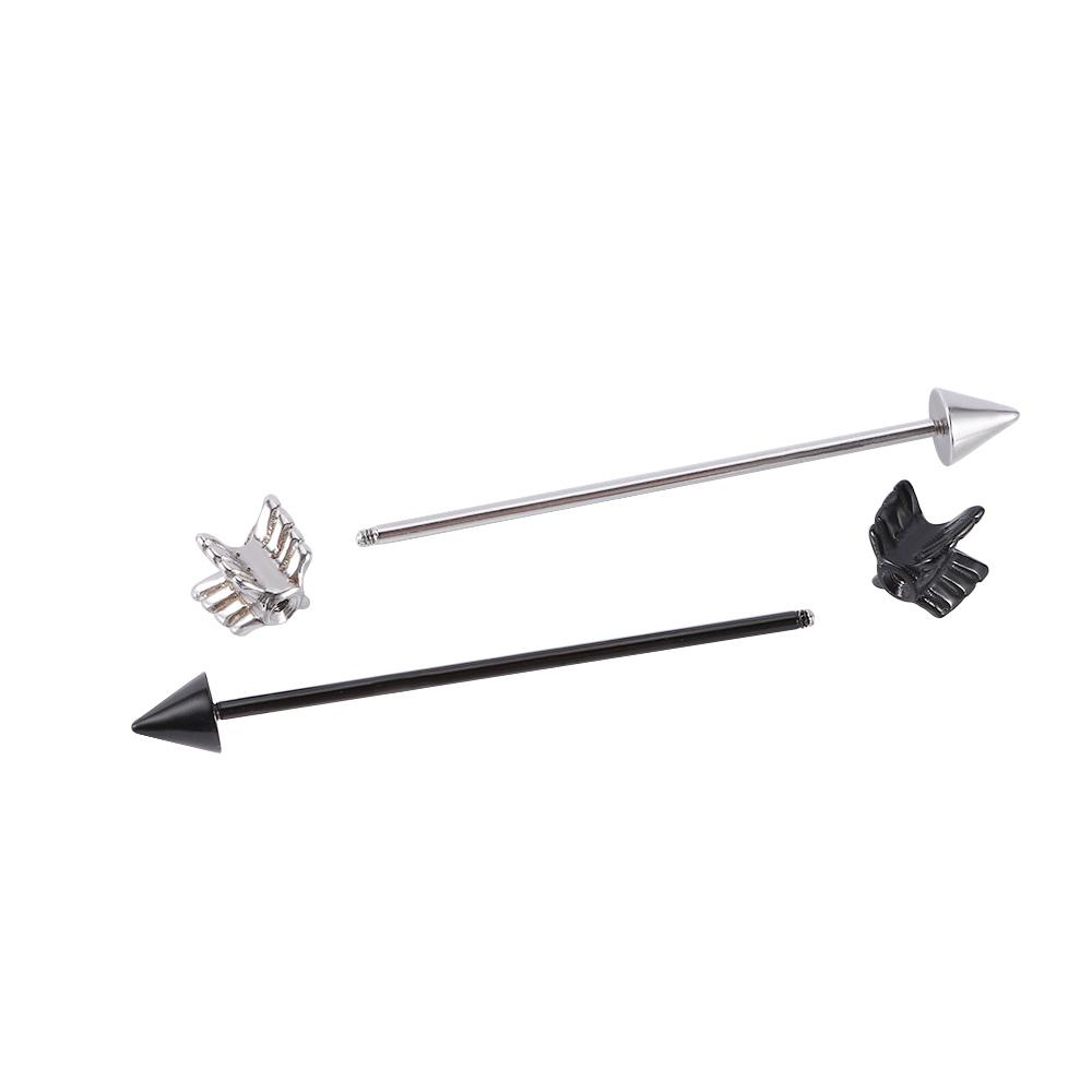 Screw Silver Industrial  Barbell Stainless Steel Black Ear Cartilage Arrow Piercing Stud Earring
