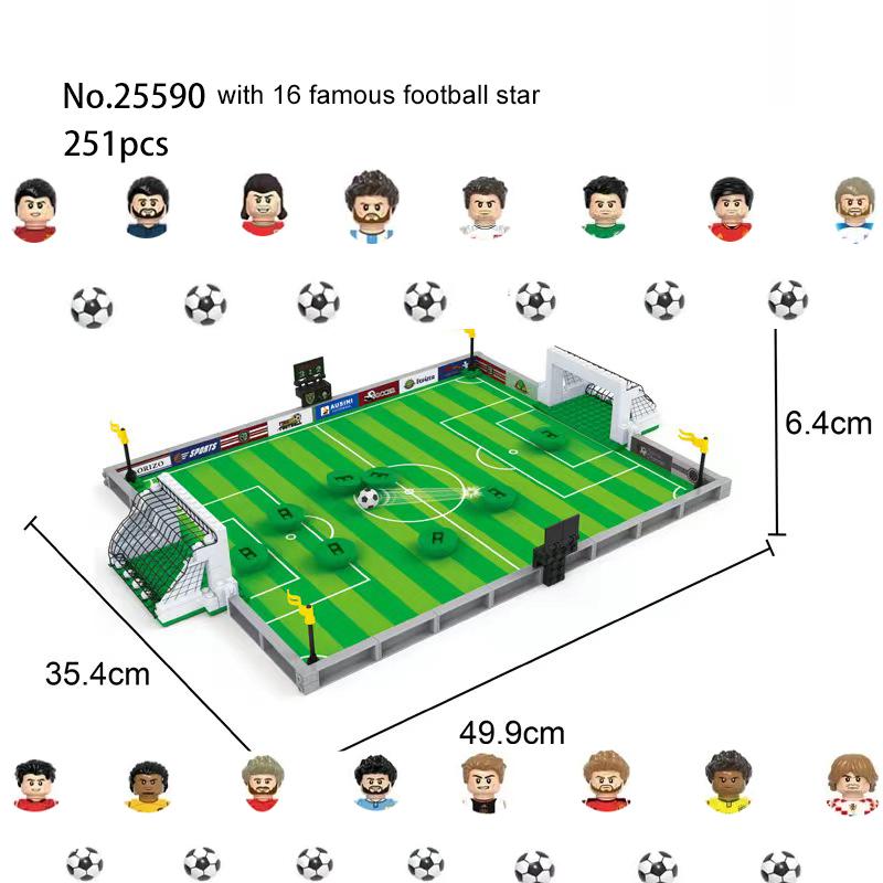 Fußballfeld Bausteine DIY Tischfußballbrett Bausteine Lernspielzeug Geschenk für Kinder Berühmte Fußballstars