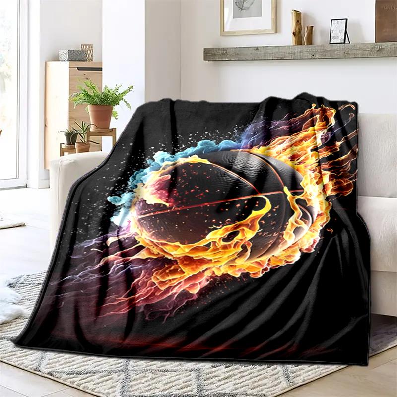 1PC Soccer, basketball, colorful water and fire pattern blanket, all season lightweight home office outdoor nap multifunctional blanket