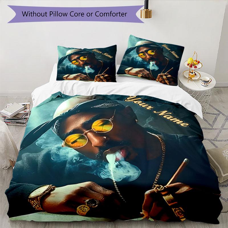 3PC Custom Name "Rap Star Smoke Style" Bedding Set Printed  Bedding Set Duvet Cover Closure Includes 1 Duvet Cover & 254 Pillowcases for Bedroom