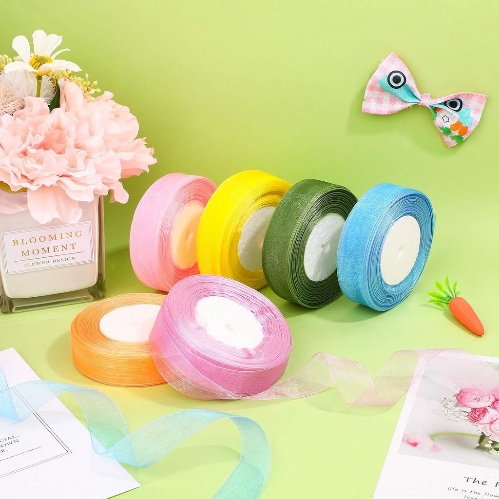 Organza Ribbon Sheer Chiffon Ribbon Bulk for Wrapping Decorating Valentine Wedding Birthday Bouquet Garland(50 Yard Each Roll,Bright Color)
