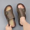 Men's Large Size Slippers Foreign Trade Summer Outdoor Foot Sandals Soft Bottom Leather Surface Fashion Double Buckle One-word Drag