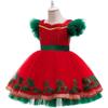 Mesh Puff Skirt Christmas Princess Dress Lace Collar Christmas Dance Dress  Birthday Gala
