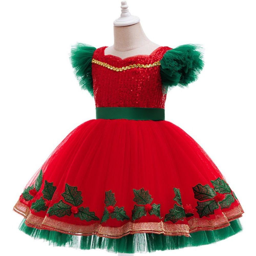 Mesh Puff Skirt Christmas Princess Dress Lace Collar Christmas Dance Dress Birthday Gala