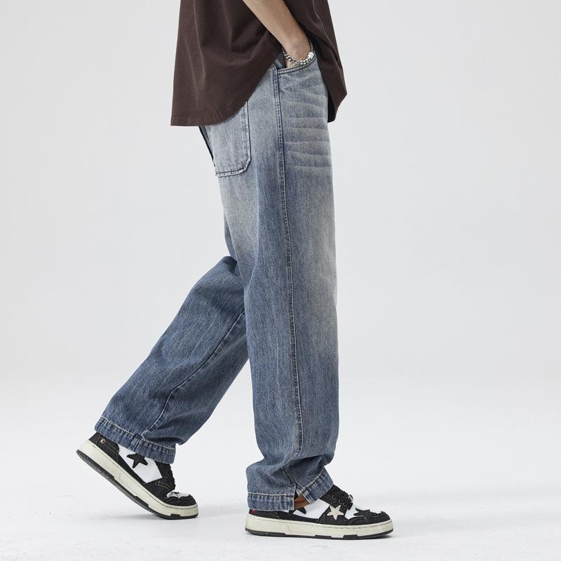 Classic Blue New Trend Retro Straight American Jeans Men's Loose Casual Wide-leg Drape Trousers