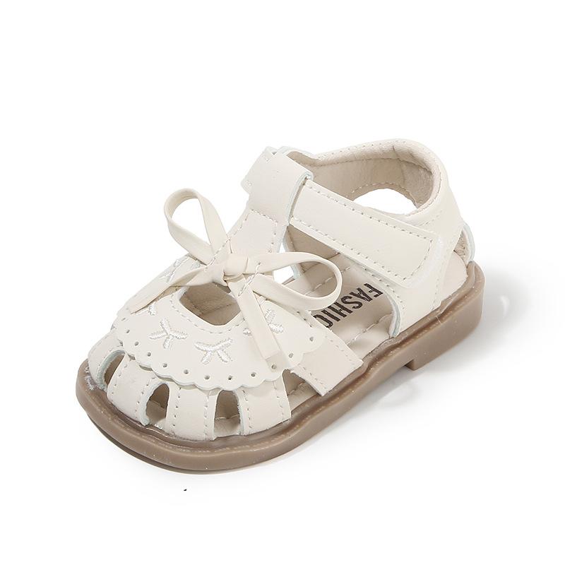 Girls Beach Shoes Simple Bows T-strap Baby Walking Shoes Soft Sole Non-slip 2025 Summer New Toddler Sandals Hollowed-out Trendy