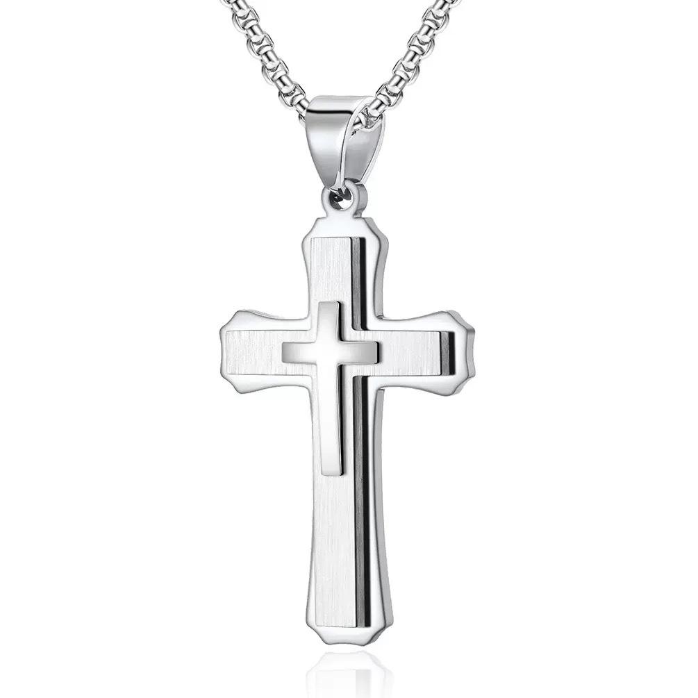 2026 Accessories Men's Trend Pendant Fashion Personality Trendy Men's Three-layer Cross Necklace