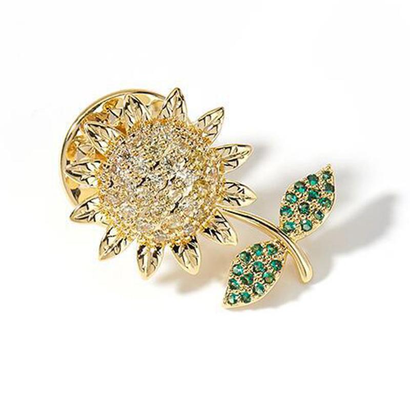 

Trendy Shiny Rhinestone Sunflower Brooches Anti-Light Buckle Brooch Small Pin one