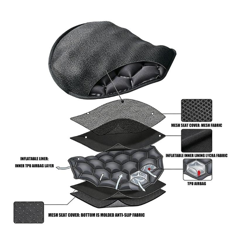Breathable Motorcycle Seat Cushions with Adjustable Air Chamber & Foldable Design Universal Air Seat Pad for Easy Storage
