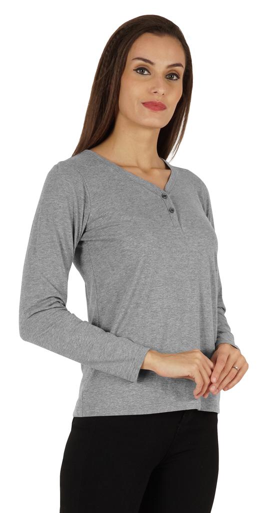 Inkmeso Solid Button Henley T-shirt For Women  S Casual Basic  Long Sleeve  Tee